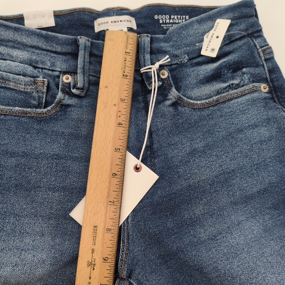 NWT Good American Good Petite Straight Fit Jeans Size 2/26 Mid Rise Blue 25.5" - Picture 4 of 10